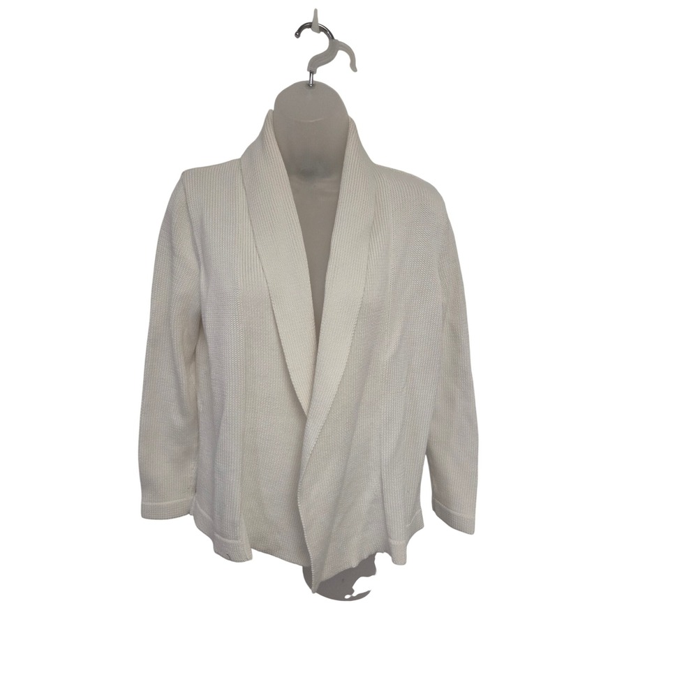 Lauren Ralph Lauren Petite Cream White Mercerized Cotton Shawl Cardigan PM